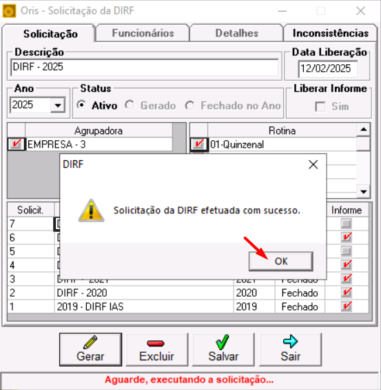 DIRF - Liberação Informe de Rendimentos – Oris